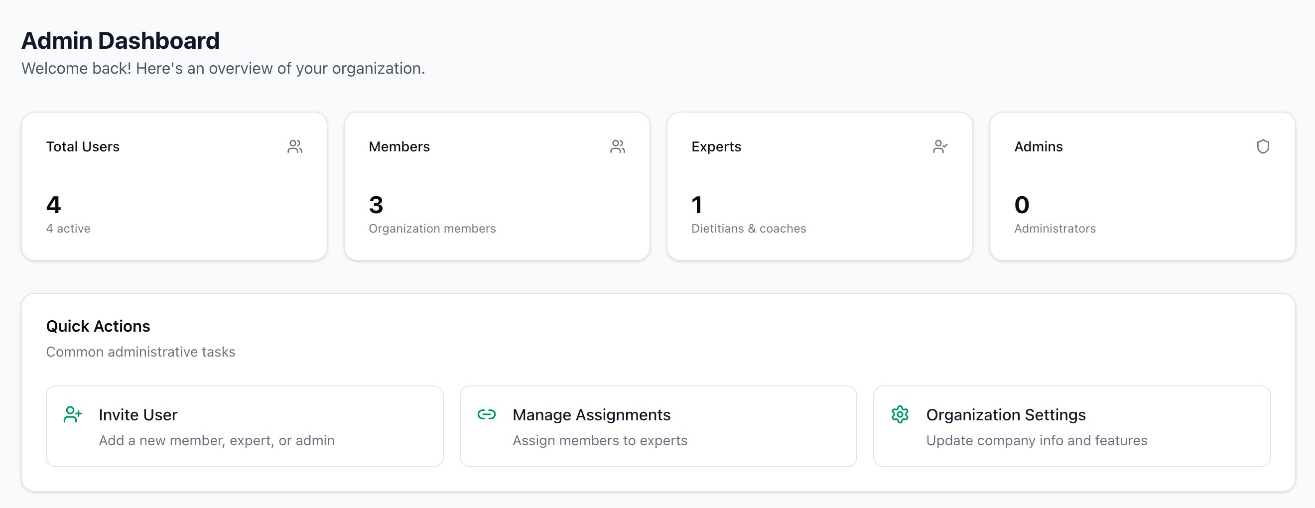 Admin Portal dashboard